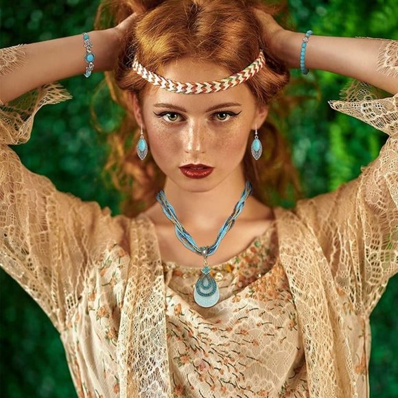 New 16 Pieces Bohemian Turquoise Set Vintage Bohemian Turquoise Pendant … - Picture 5 of 6